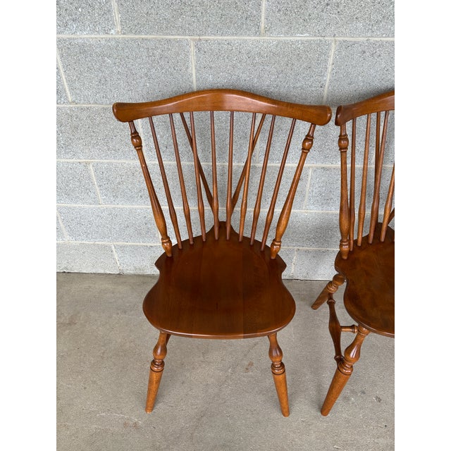 Description: Ethan Allen Nutmeg Windsor Brace Back Side Chairs - Set of 4. In Very Good Vintage Furniture Condition....