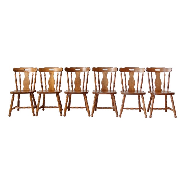 Mid-Century Colonial Revival Spindle Back Wood Dining Chairs Set of 6 For Sale