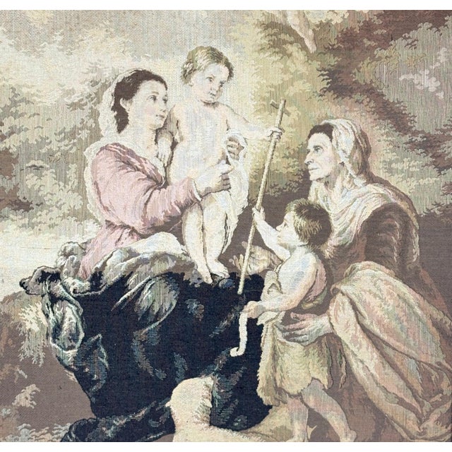Large Vintage Woven Tapestry "The Holy Family With a Little Bird" After Murillo For Sale In Portland, OR - Image 6 of 10