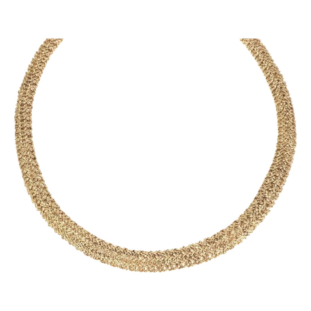 18k Necklace Yellow Gold Graduated Textured Mesh Collar 60 grams | Chairish