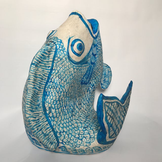Blue & White Paper Mache Fish Sculpture Chairish