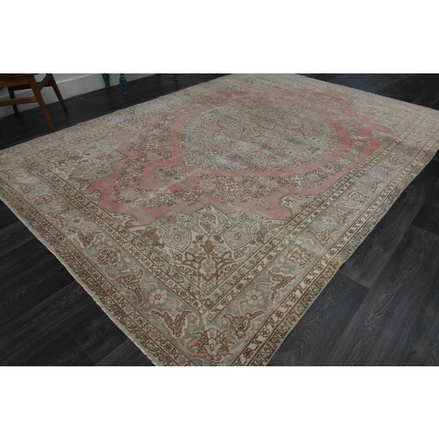 Pink 1970s Vintage Persian Handmade Wool Cotton Pink Area Rug For Sale - Image 8 of 11