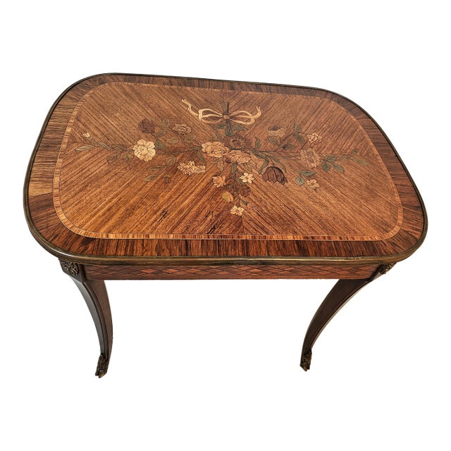 French Louis XV Style Marquetry Side Table With Bronze Accents, Circa 1900 For Sale