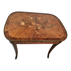 French Louis XV Style Marquetry Side Table With Bronze Accents, Circa 1900
