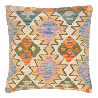 Boho Chic Turkish Elvera Hand Woven Kilim Throw Pillow For Sale