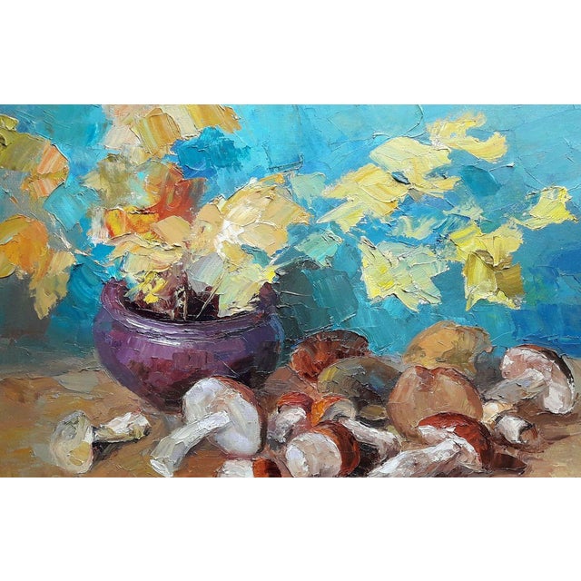 Textile Oil Painting Mushroom Time Serdyuk Boris Petrovich For Sale - Image 7 of 8