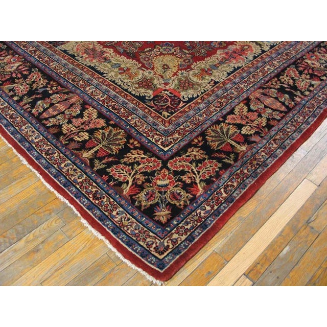 19th Century Distinctive Kazvin Motif on a Red-Scarlet Background Color With Masterful Medallion Design Antique Persian Rug For Sale - Image 5 of 6