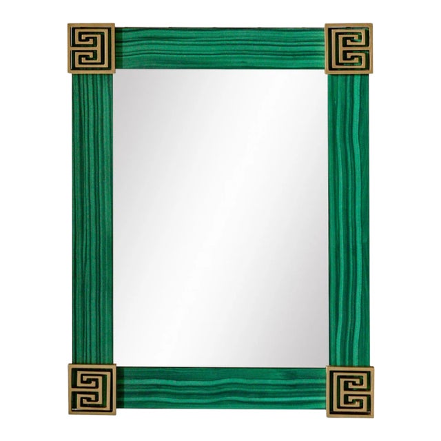 Fleur Home x Chairish Greek Key Mirror in Tortoise Print Finish, 21x25.25 For Sale