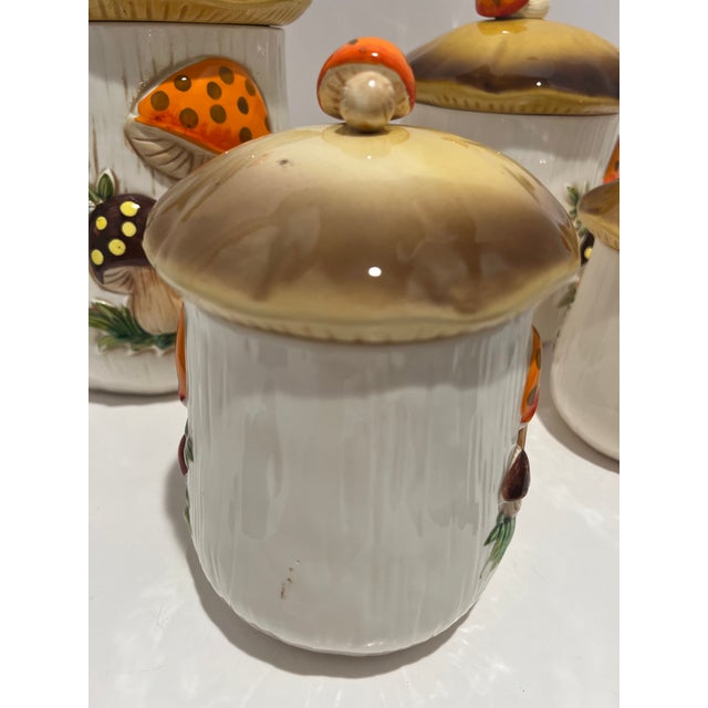 Set of 4, Vintage 1976 Mushroom Canister Set – Sears Roebuck Japan – Retro 70s Kitchen For Sale - Image 10 of 16