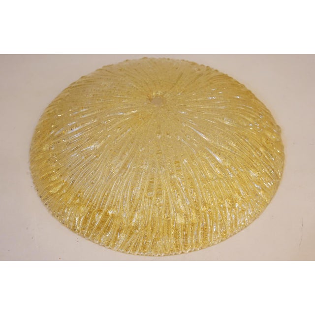 Gold Art Deco Thick Slag Glass Lalique Style Saucer Light Hanging Ceiling Lamp 1930's For Sale - Image 8 of 13