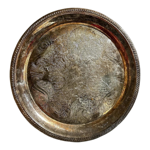 Vintage F.B. Rogers Silver Company Round Silverplate on Brass Serving Tray