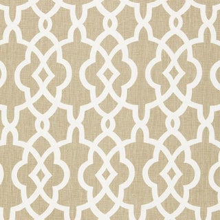 Sample - Schumacher Summer Palace Fret Fabric in Sand For Sale