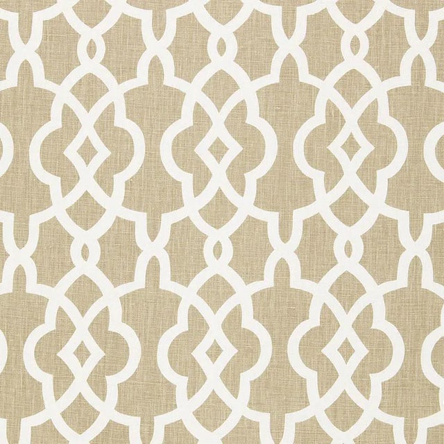 Sample - Schumacher Summer Palace Fret Fabric in Sand For Sale