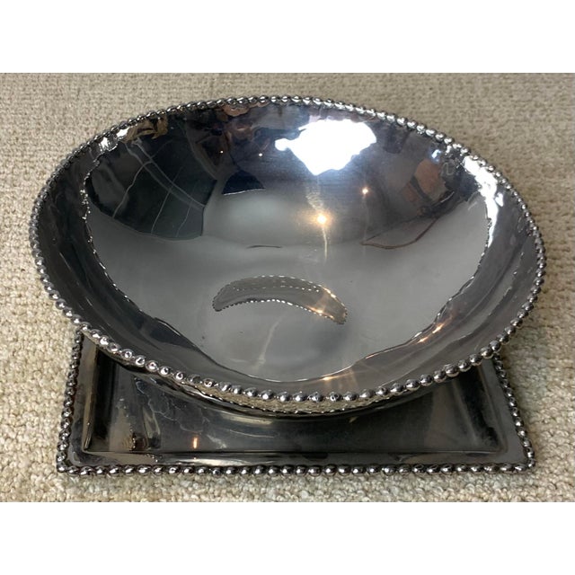 Metal Late 20th Century Michael Aram Molten Beaded Edge Serving Bowl and Matching Platter Set For Sale - Image 7 of 11