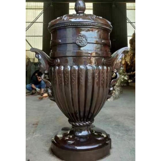 2020s One-of-a-Kind, Large Full Bronze Urns Pair, New, Indoor, Outdoor For Sale - Image 5 of 6