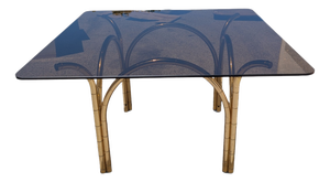 Vintage Italian Smoked Glass and Brass Table, 1970s
