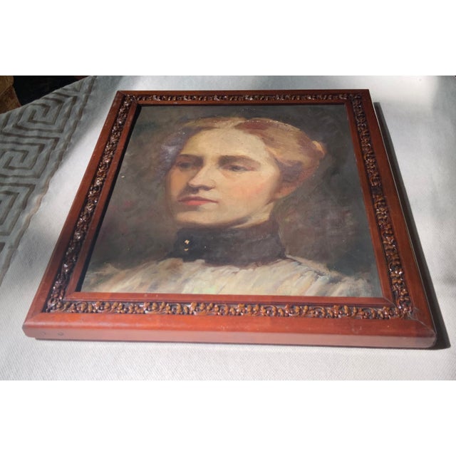 Antique Edgar Cowan American Oil Portrait of a Young Woman - Framed For Sale - Image 13 of 18