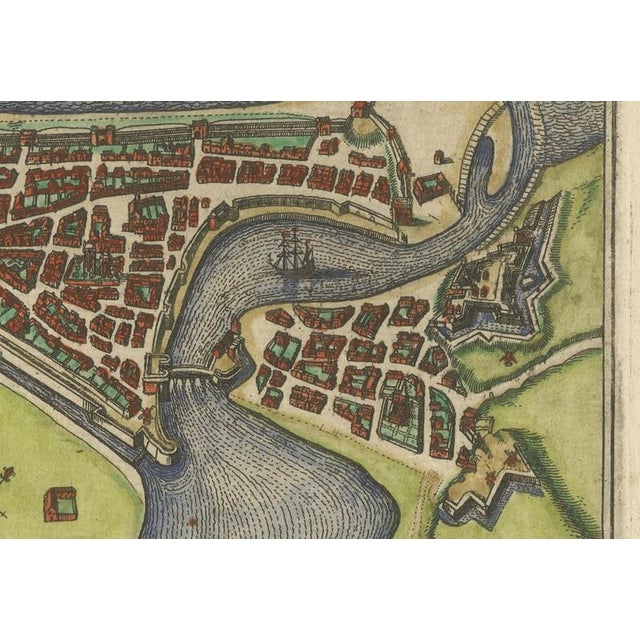 White Antique Hand-Coloured French Coastal Town Engraving, 1666 For Sale - Image 8 of 13