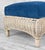 Blue Vintage 70s Coastal Natural Wicker Blue Suede Footstool Ottoman For Sale - Image 8 of 10