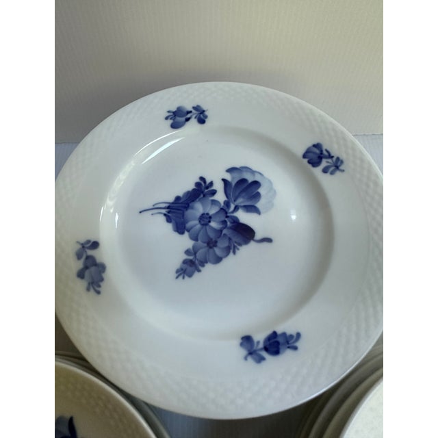 Mid-Century Modern 1980's Royal CopenhagenDenmark Blue Flowers Braided Edges Six(6) Salad Plates 7.5",Six(6) 7" Saucers(#8195),Six(6) Saucers 6.5"(#8269) - 18 pcs For Sale - Image 3 of 18
