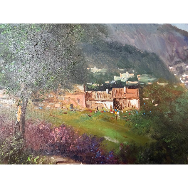 Vintage Mediterranean Coastal Oil on Canvas Painting - Framed For Sale - Image 10 of 13