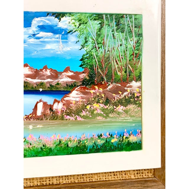Wood Vintage Hand Painted Framed Tile Landscape Paining For Sale - Image 7 of 9