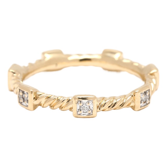 David Yurman Diamond Cable Band Ring, 18k Yellow Gold, Ring Size 5 For Sale