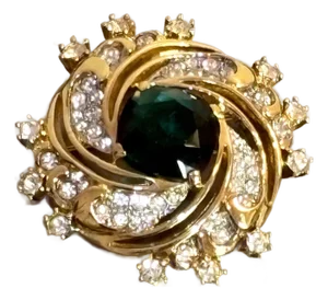 Nina Ricci Gold Tone/Green Rhinestone Swirl Brooch