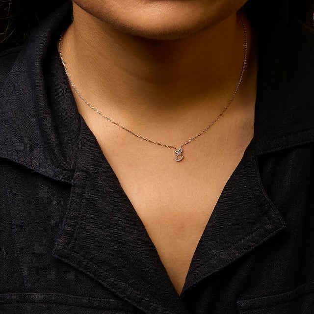 10K Yellow Gold Diamond Accent "E" Initial Script Style Pendant Necklace For Sale - Image 4 of 5