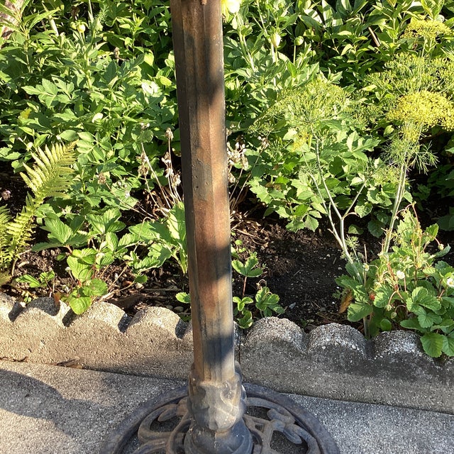 Vintage Bird Bath Aluminum With Iron Filigree Base and Perching Bird Sculpture For Sale - Image 4 of 12