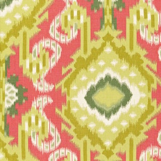 Schumacher Kiribati Ikat Print Fabric in Coral For Sale