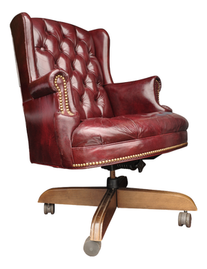 20th Century Button Back Chesterfield Revolving Desk Chair with Polished Burgundy Red Leather Upholstery with Tilt Action, 1970s
