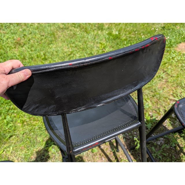 Vintage Set of 6 Black Leather Seats Bar Stools 1970s Mid Century Modern For Sale - Image 11 of 18