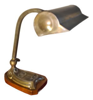 Art Deco Adjustable Notary Desk Lamp in Brass and Varnished Wooden Base, 1920