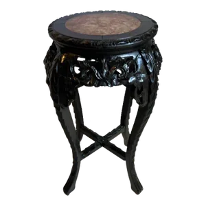 Early 20th Century Antique Chinese Rosewood Marble Top Plant Stand