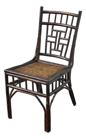 Vintage Chinoiserie Style Bamboo Cane Side Chair