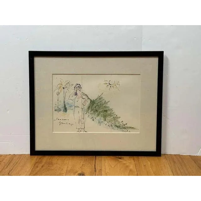 "Seasons Greetings #1" Drawing by French Painter Marcel Vertes For Sale In Los Angeles - Image 6 of 6