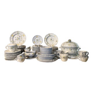 1970 Longchamp Printemps French Faience Dinnerware Service - 82 Pieces For Sale