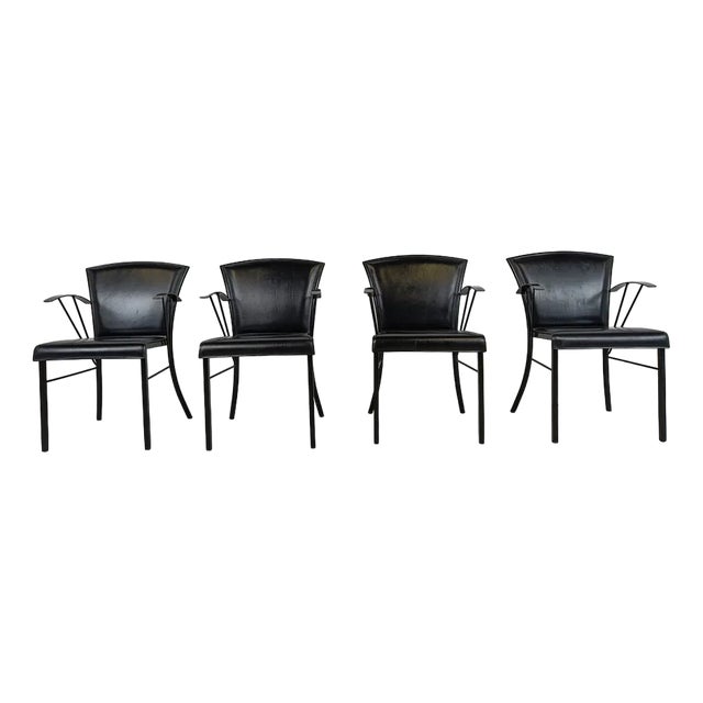 Vintage Black Leather Dining Chairs by Arrben, 1980s, Set of 4 For Sale