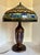Blue Art Nouveau Tiffany-Style Stained Glass Table Lamp For Sale - Image 8 of 12
