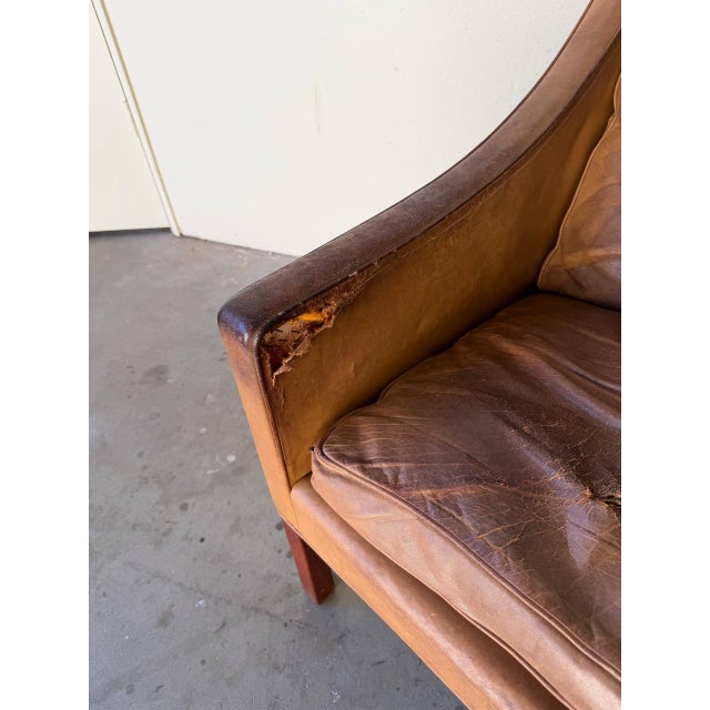 Original Børge Mogensen Leather Armchair – Vintage Danish Mid Century Lounge Chair – Fredericia Stolefabrik 1960s For Sale In Los Angeles - Image 6 of 9