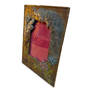Antique Metal Picture Frame Peacocks and Floral Motifs Japanese Meiji Period For Sale