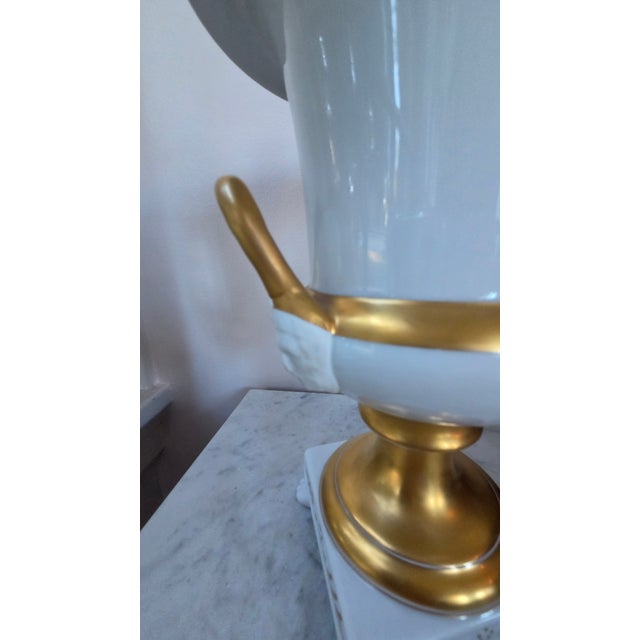 Vintage Belgian Cerabel Baudour White and Gold Empire-Style Covered Porcelain Urn For Sale - Image 13 of 18
