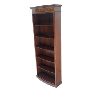 Very Fine Bow Front Inlaid Mahogany 87" Tall Bookcase Shelfs Etagere For Sale