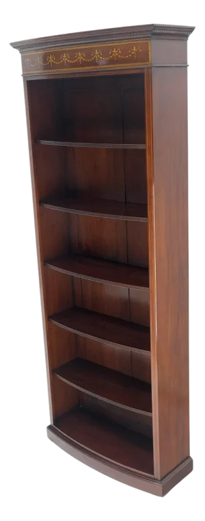 Very Fine Bow Front Inlaid Mahogany 87" Tall Bookcase Shelfs Etagere