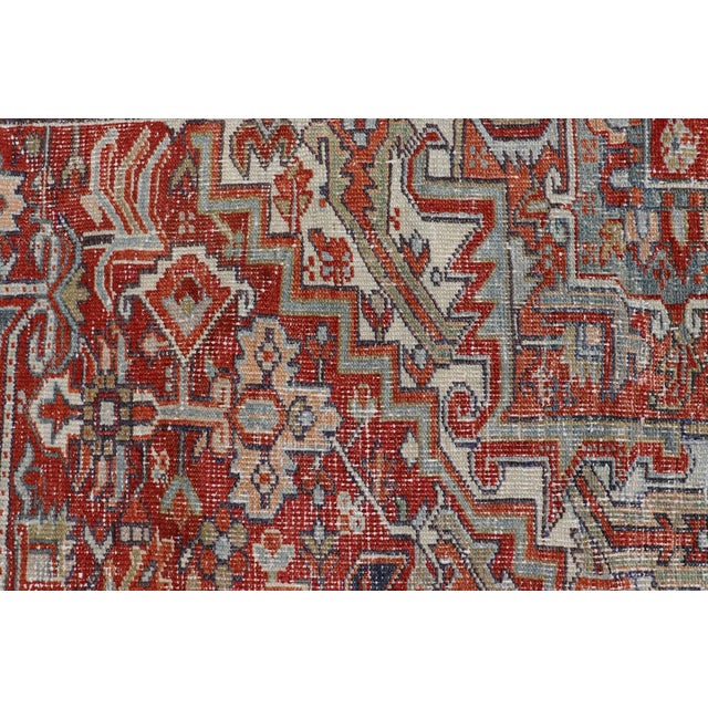 Antique Persian Heriz Rug With Striking Geometric Medallion and Intricate Detailing 7'11"x10'3" For Sale - Image 9 of 12
