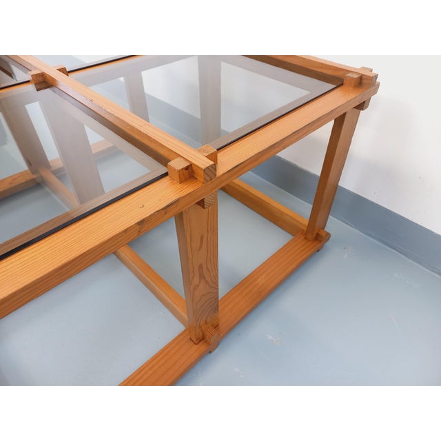 1970s Vintage Square Coffee Table in Pine and Smoked Glass, 1970s For Sale - Image 5 of 18