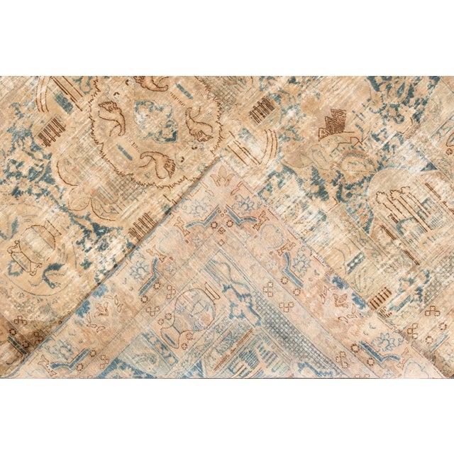 Persian 1960s Vintage Persian Distressed Beige Handmade Medallion Wool Rug For Sale - Image 3 of 11