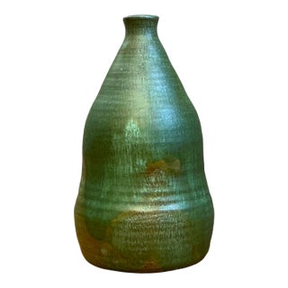 Vintage Green Glazed Studio Pottery Vase For Sale