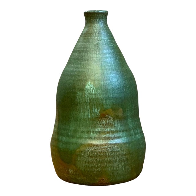 Vintage Green Glazed Studio Pottery Vase For Sale